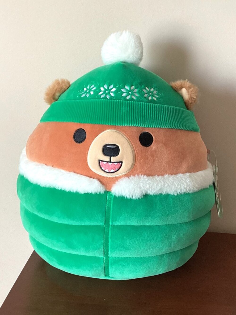 Squishmallow Stokely the Bear Green Puffer Jacket Christmas Plush Toy